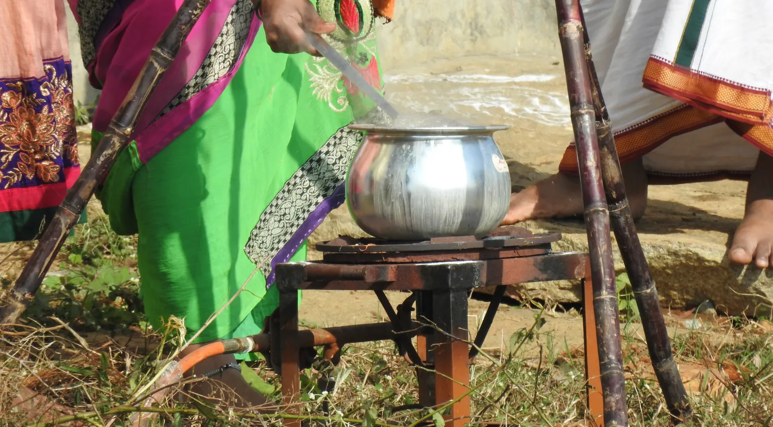 cooking in a field