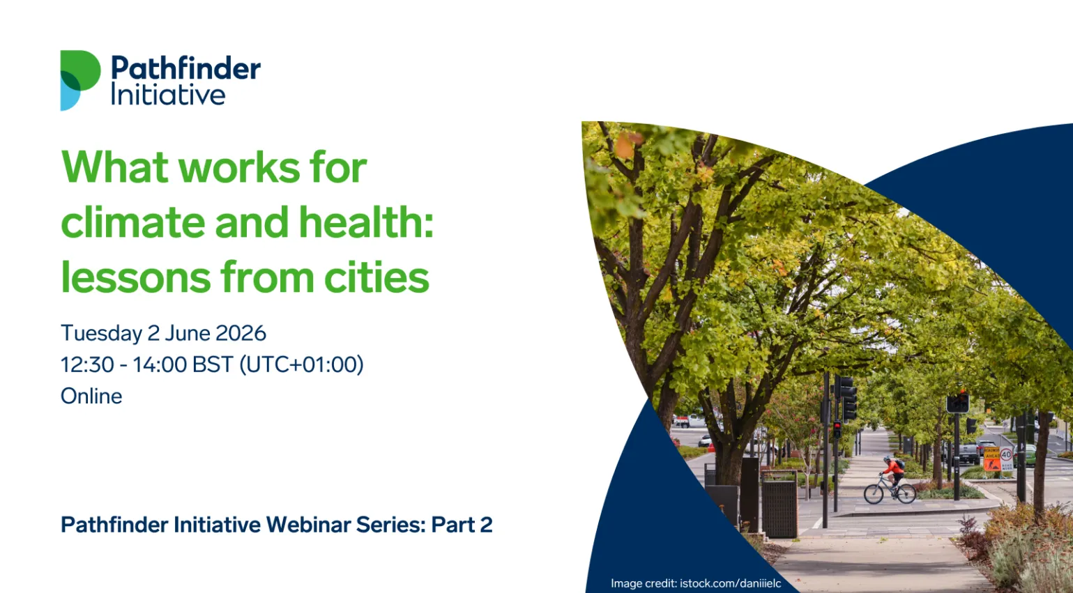 Pathfinder webinar series title card with image of a tree-lined urban setting
