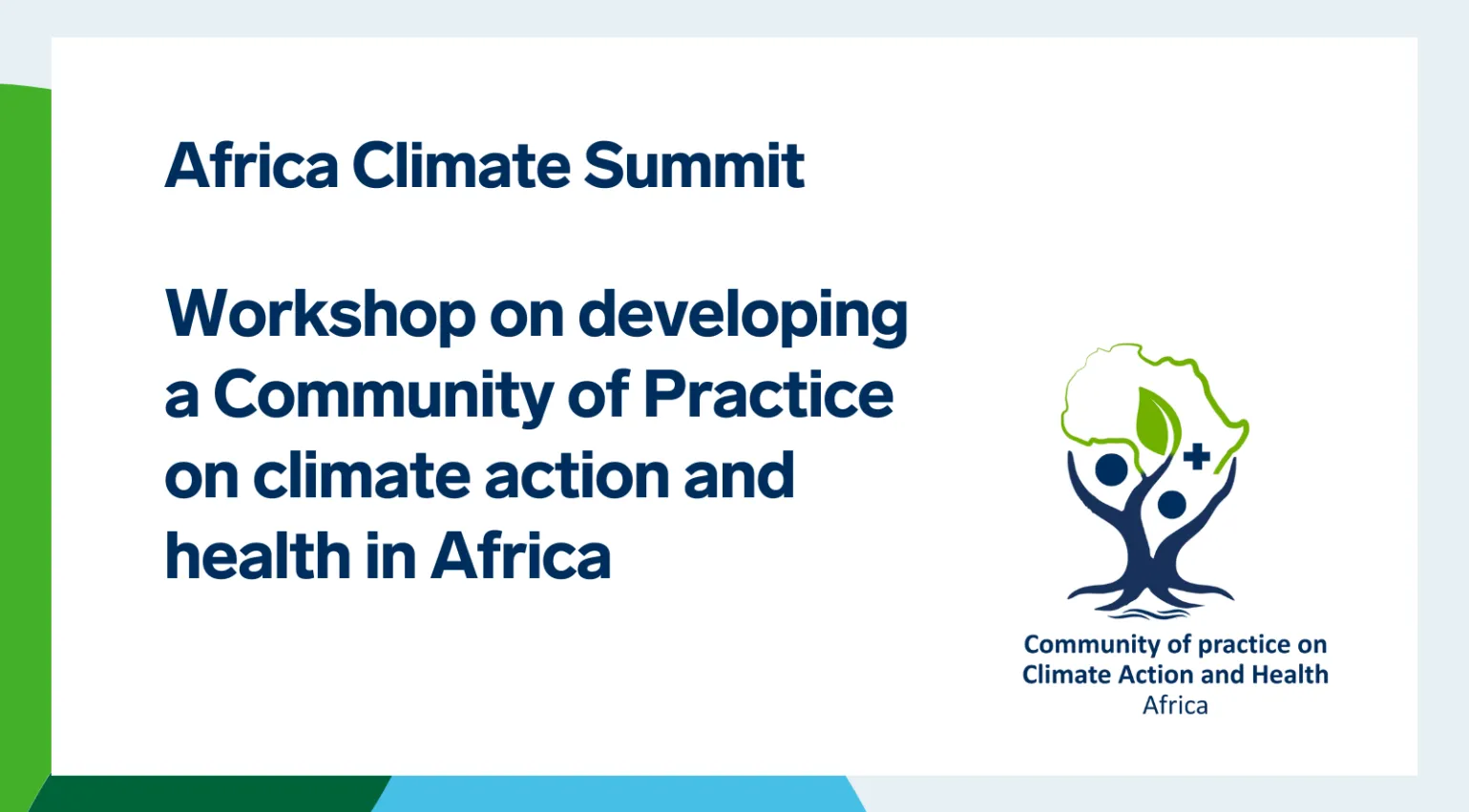 Event card with blue and green border and the Community of Practice logo in the right corner