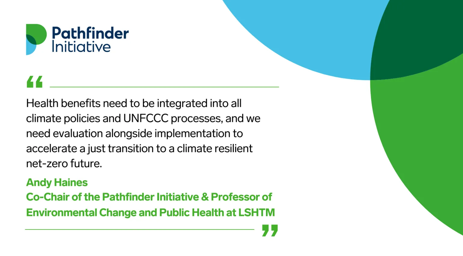 Quote card with green and blue circles and Pathfinder Initiative logo 