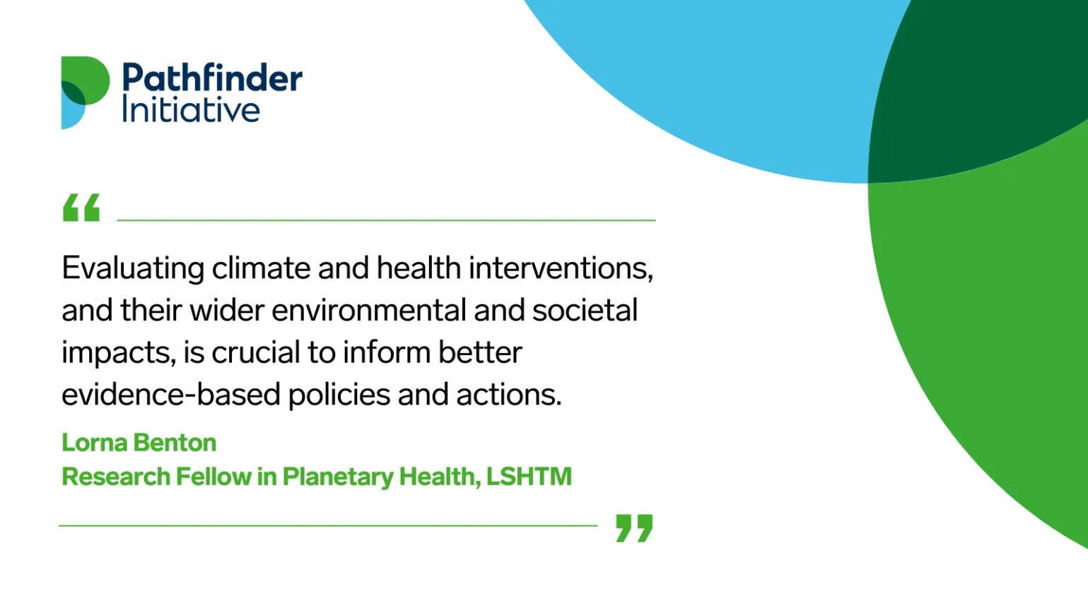 Quote card with blue and green circles in top right and Pathfinder Initiative logo in the top left